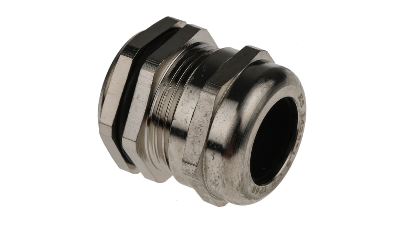 RS PRO Metallic Nickel Plated Brass Cable Gland, M25 Thread, 9mm Min, 16mm Max, IP68