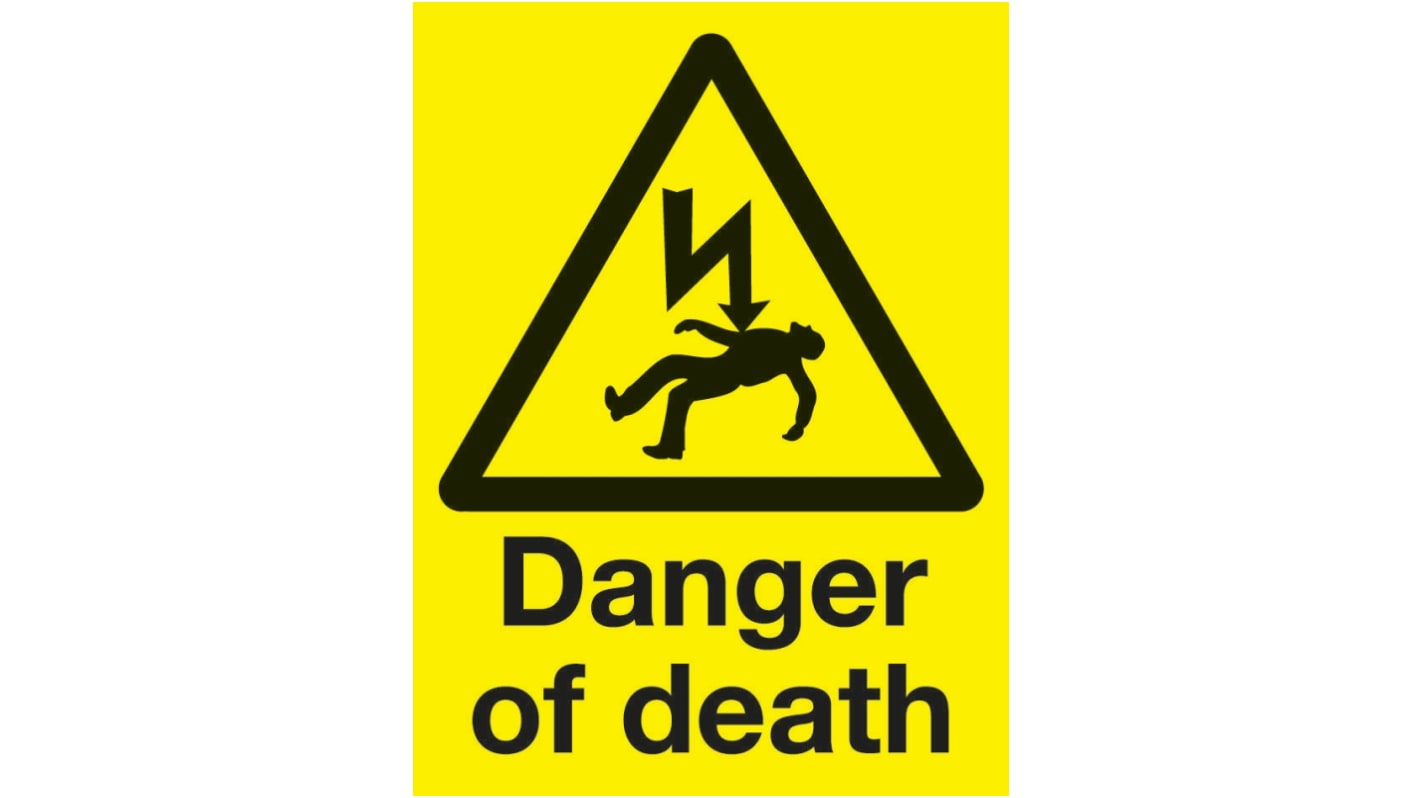 Signs & Labels Black/Yellow PVC Safety Labels, Danger Of Death-Text 400 mm x 300mm