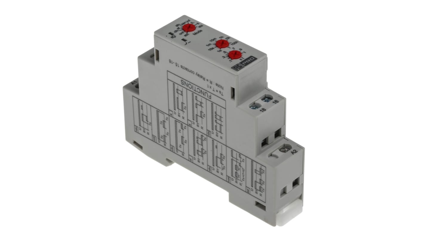 Relais temporisé RS PRO, 12 → 240V c.a. / V c.c., Rail DIN, 1 contact