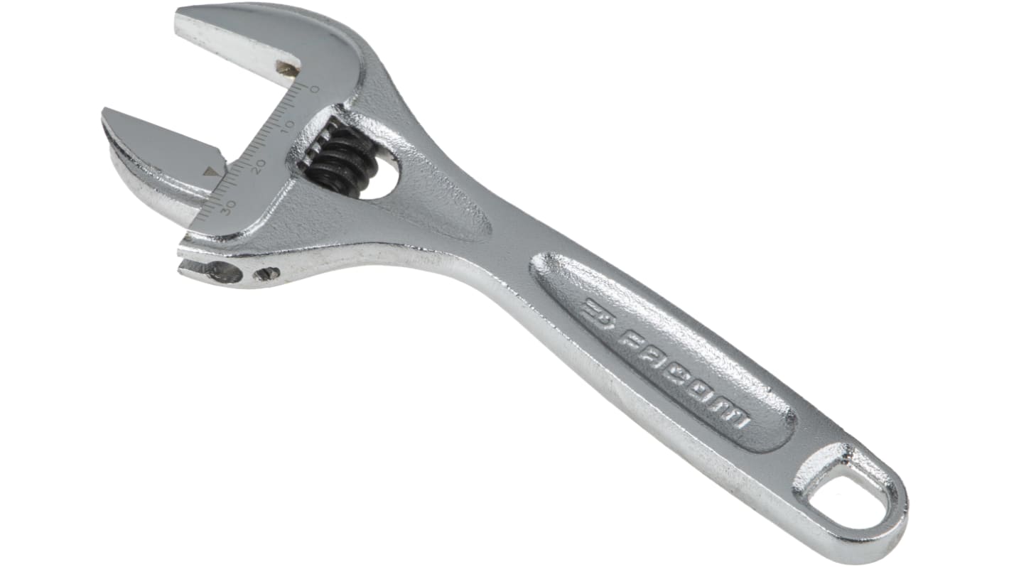 Facom Adjustable Spanner, 160 mm Overall, 30mm Jaw Capacity, Metal Handle