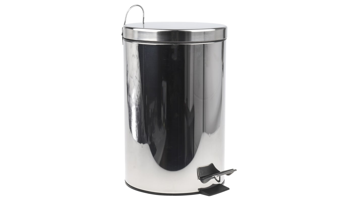 RS PRO 12L Chrome Pedal Stainless Steel Waste Bin