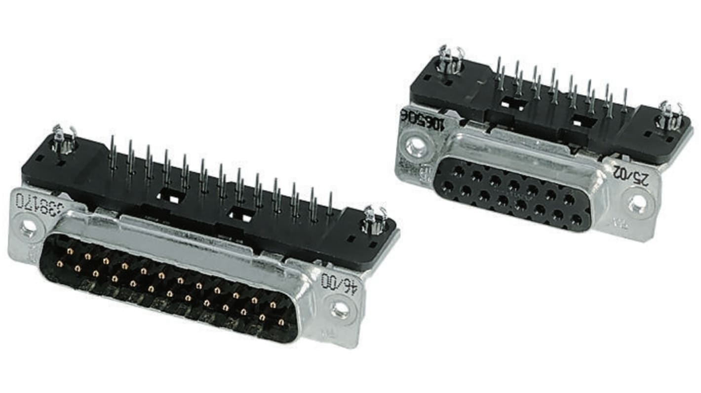 Conector D-sub TE Connectivity, Serie Amplimite HD-20, paso 2.74mm, Ángulo de 90° , Montaje en orificio pasante,