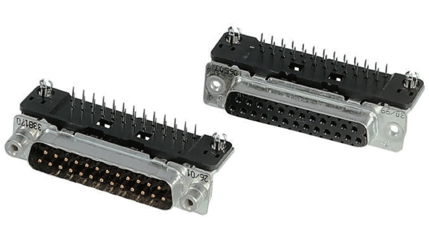 TE Connectivity Amplimite HDP-20 Sub-D Steckverbinder Buchse abgewinkelt, 9-polig / Raster 2.74mm, Durchsteckmontage