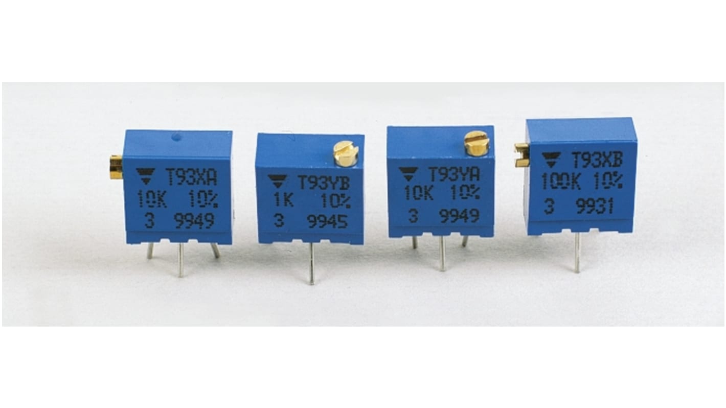 Potenciómetro para PCB Vishay serie T93, 5kΩ máximo, ±10%, 0.5W, vueltas: 21, Montaje en orificio pasante