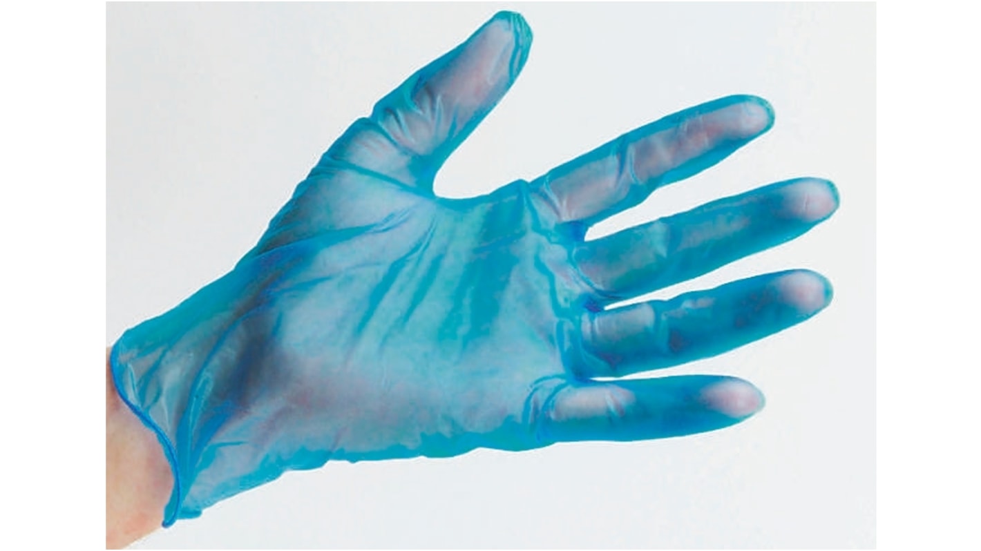 BM Polyco Blue Vinyl Disposable Gloves, Size 7.5, Medium, Food Safe, 100 per Pack