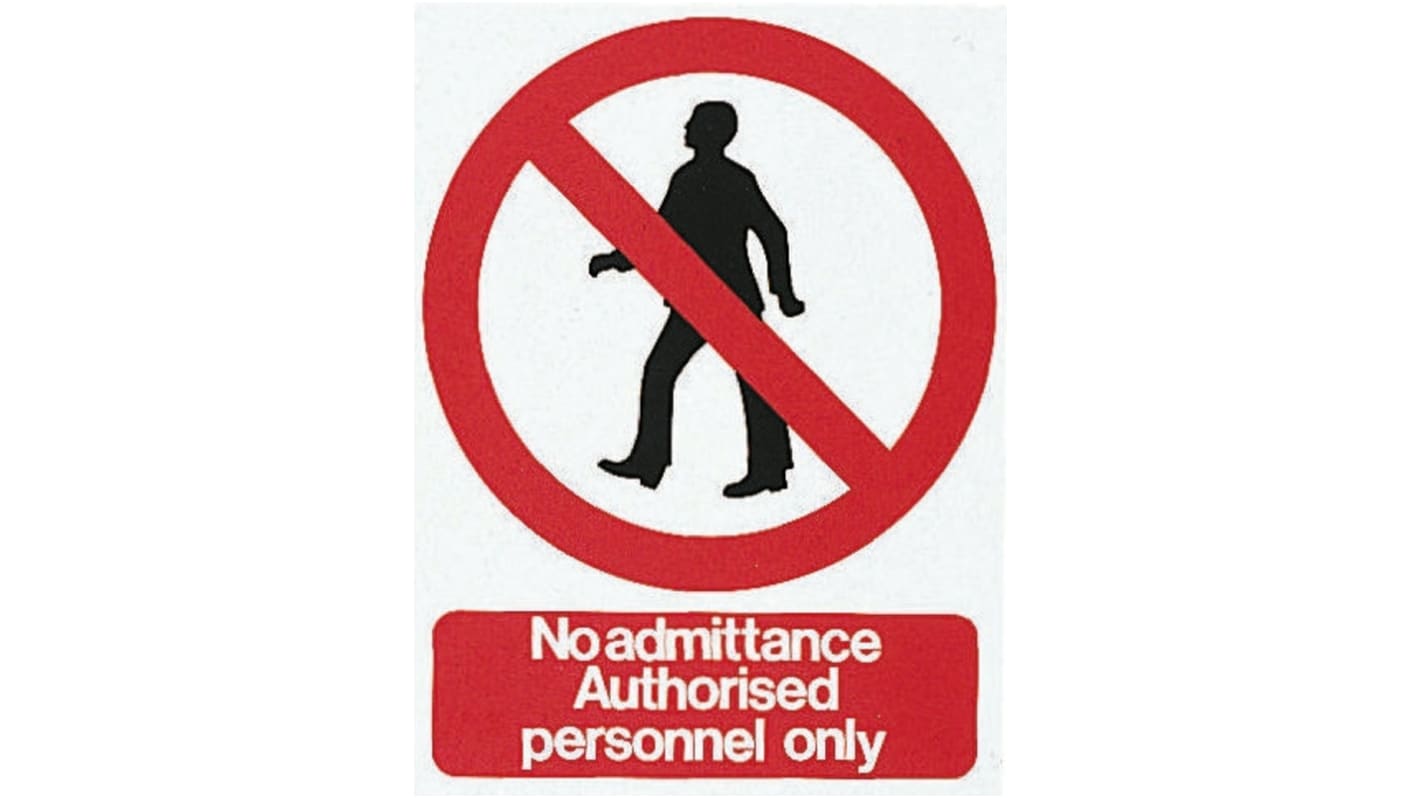 Etiqueta de prohibición con pictograma: No Acceso/Entrada, texto en Inglés "No Admittance-Sign", 150mm x 200 mm