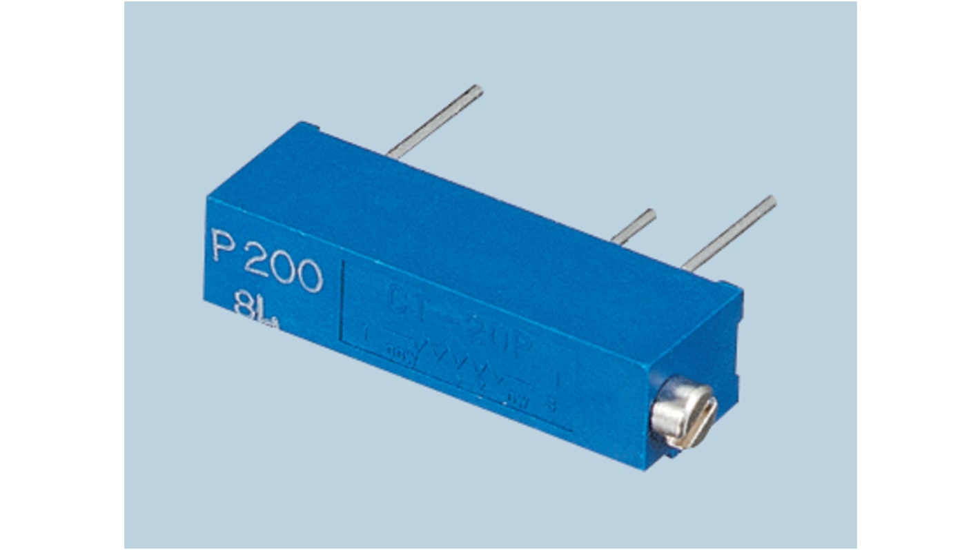 Copal CT-20 15-Gang THT Trimmer-Potentiometer, Seitliche Einstellung, 20kΩ, ±10%, 0.5W, Pin, L. 19mm