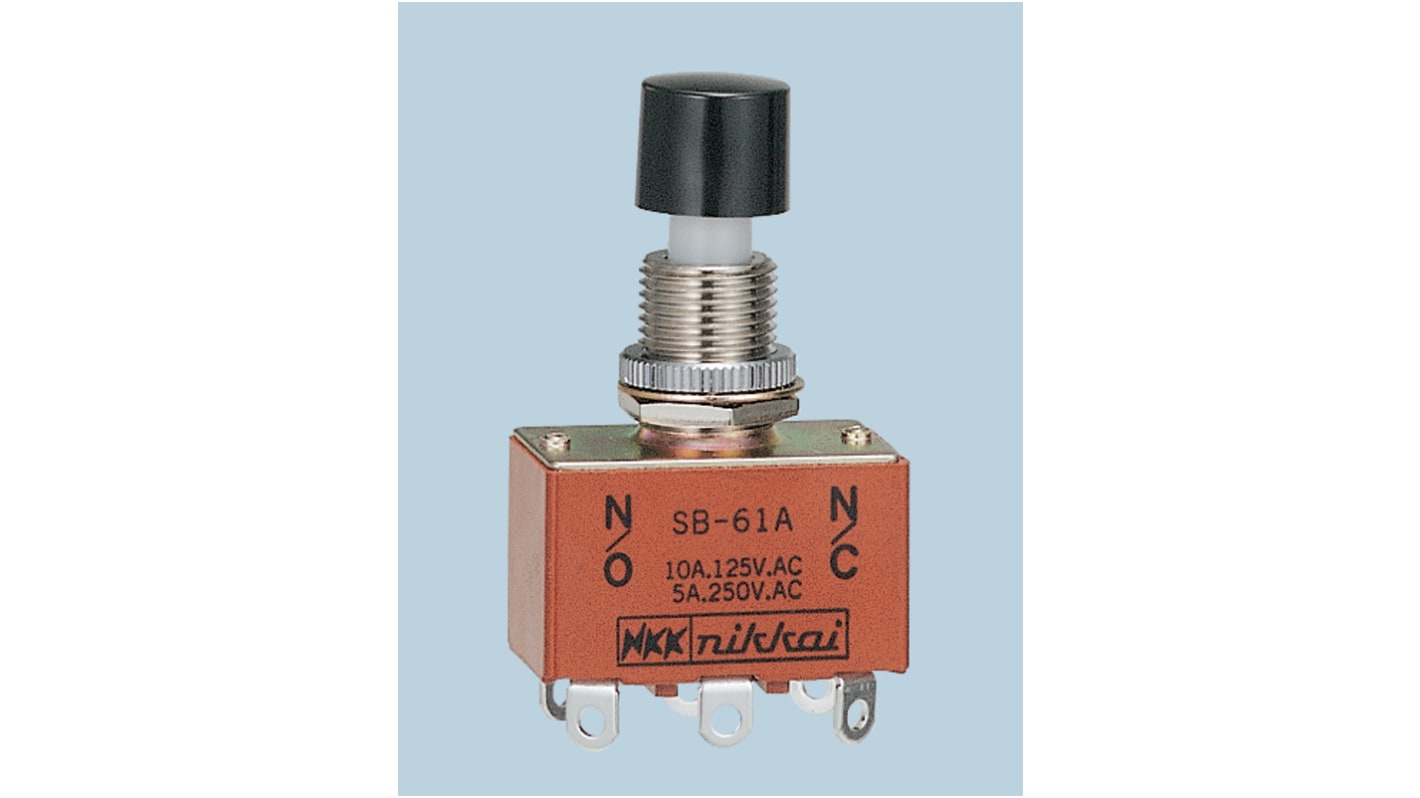 NKK Switches Push Button Switch, Momentary, Panel Mount, DPDT