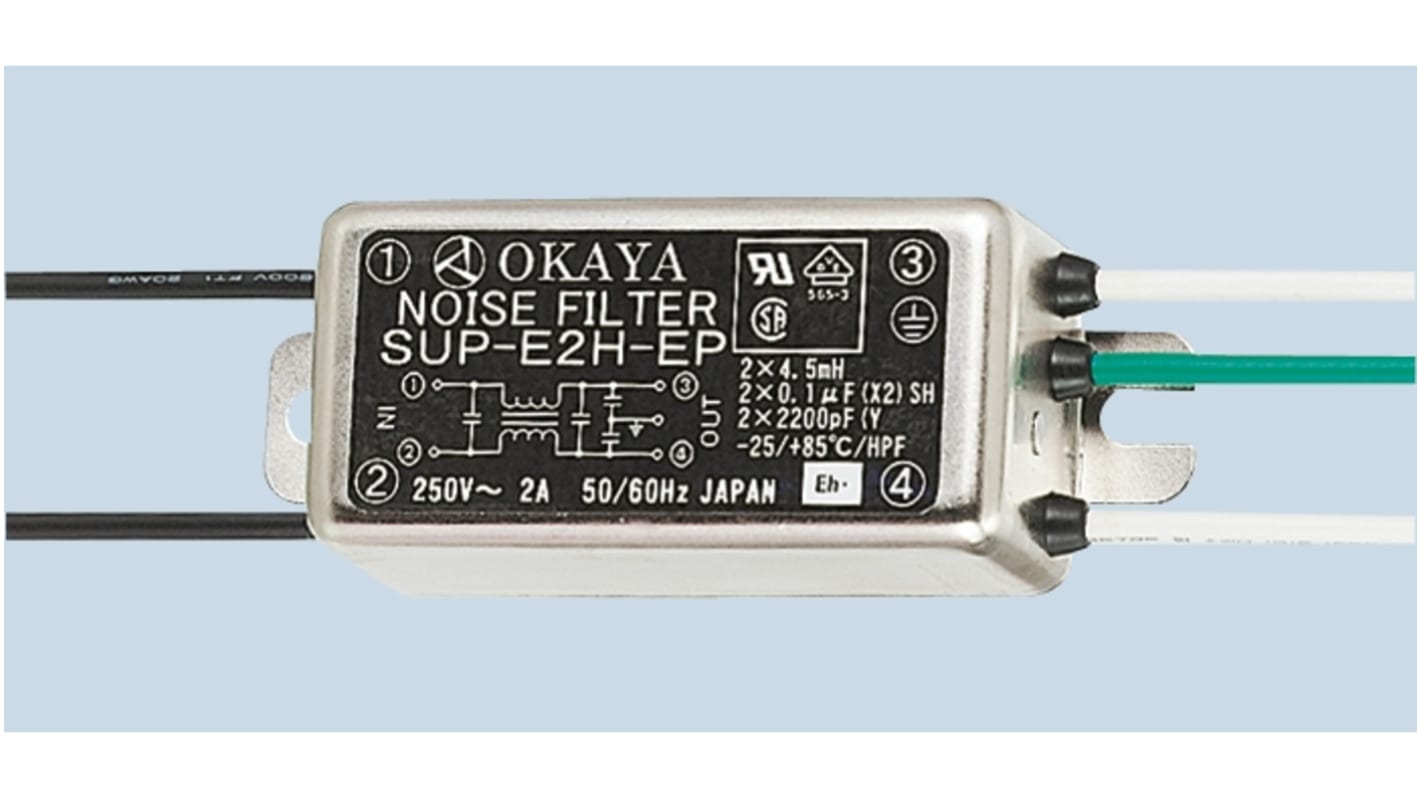 岡谷電機産業 EMIフィルタ,電源ラインフィルタ,ノイズフィルタ 10 mA 3GΩ