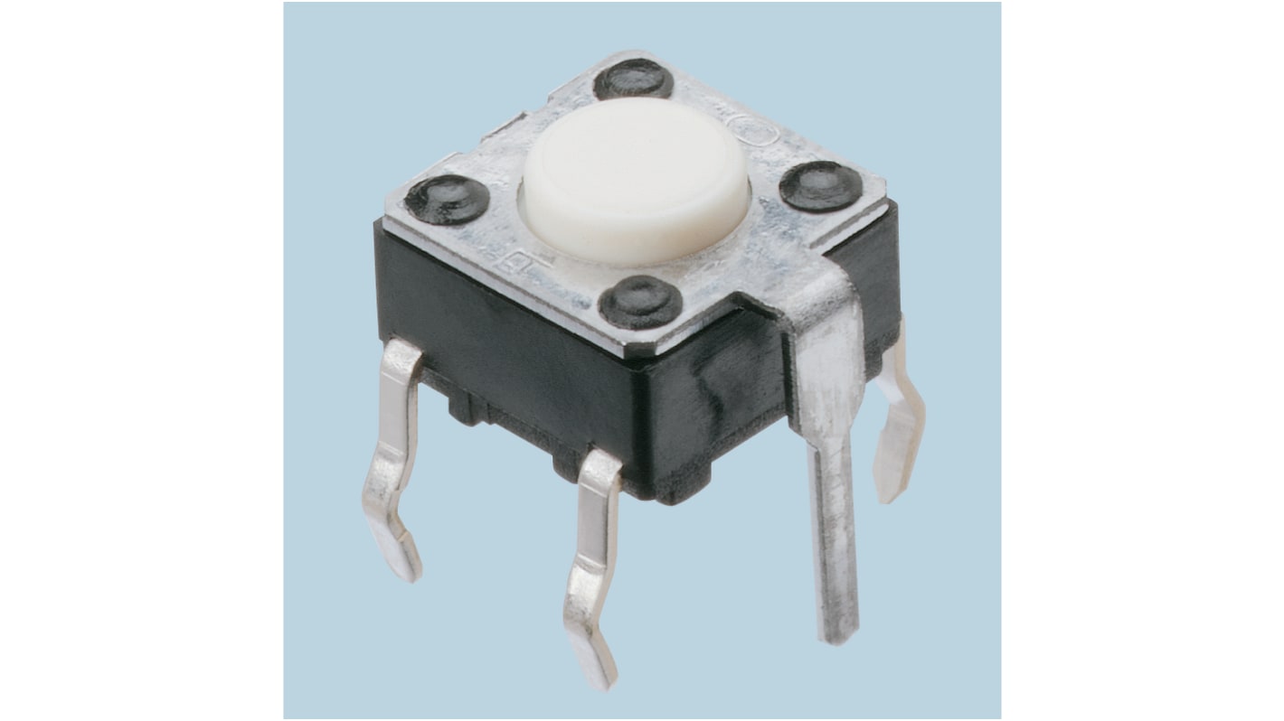 White Tactile Switch, SPST 20 mA @ 15 V dc 4.3mm