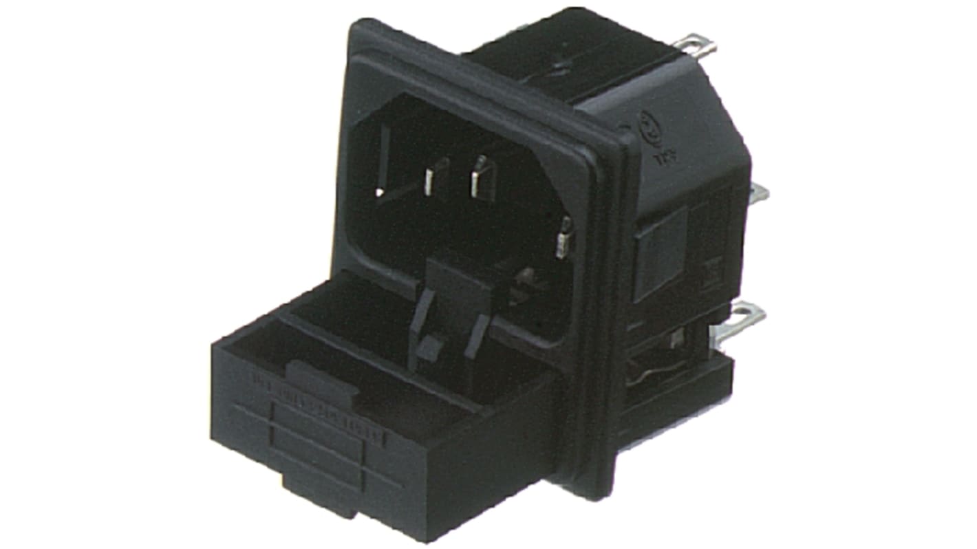 Bulgin C14 Snap-In IEC Connector Male, 10A, 250 V, Fuse Size 5 x 20mm