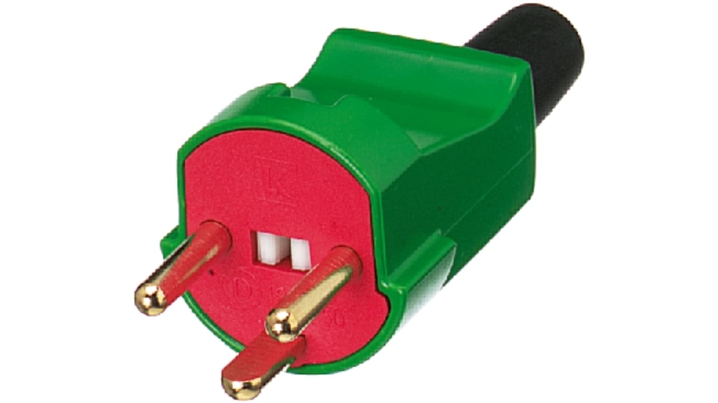 Clavija LK de 2P+E de color Verde, Rojo, para Dinamarca, 250 V, 10A, Montaje de Cable