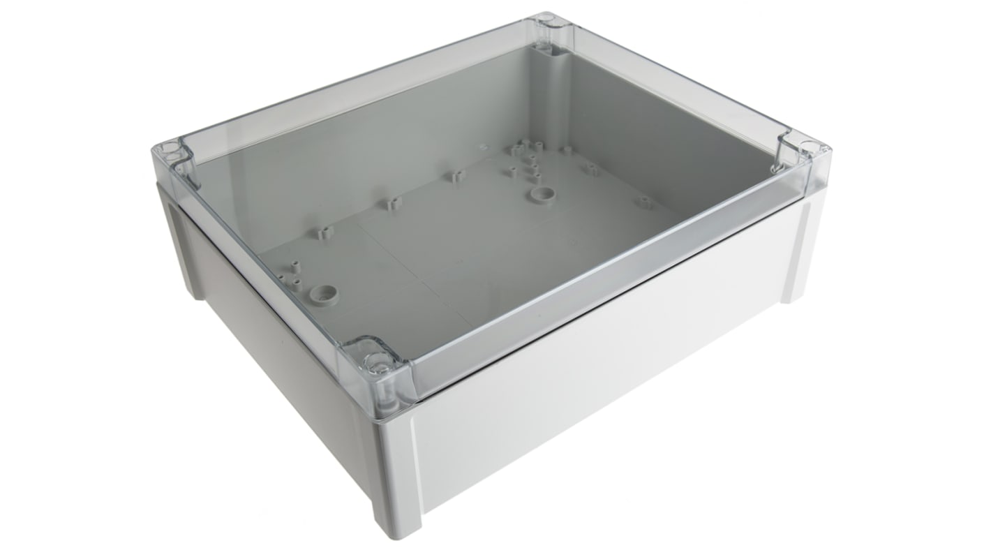 Fibox TEMPO Series Grey, Transparent ABS Enclosure, IP65, Transparent Lid, 344 x 289 x 117.4mm