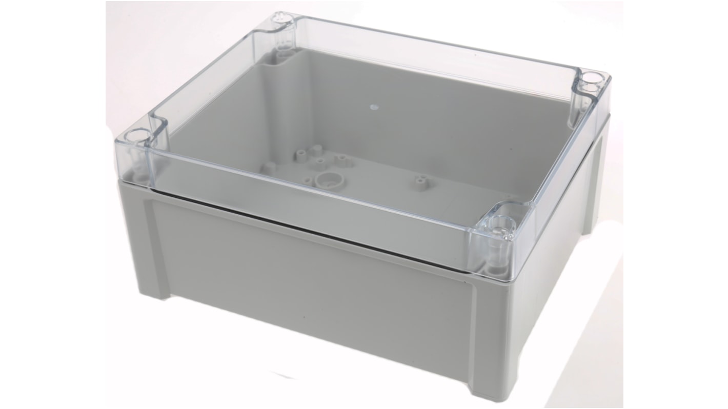 Fibox TEMPO Series Grey, Transparent ABS Enclosure, IP65, Transparent Lid, 240 x 191 x 107.4mm