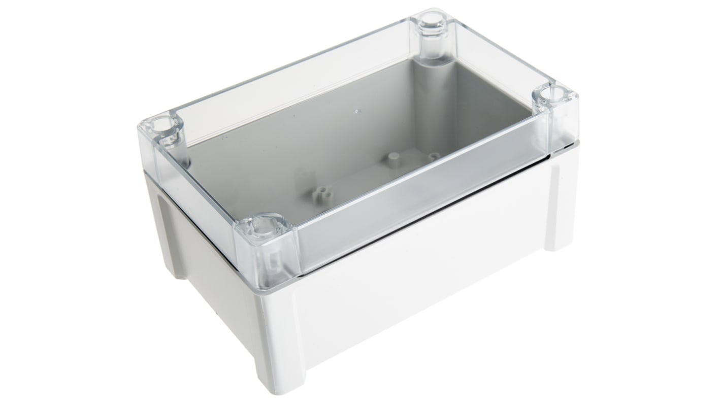 Fibox TEMPO Series Grey, Transparent ABS Enclosure, IP65, Transparent Lid, 187.2 x 122.2 x 89.9mm