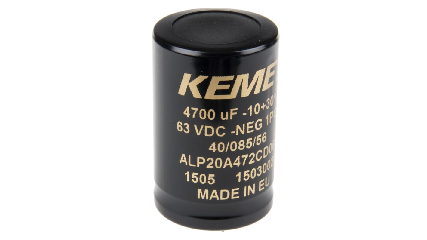 Condensateur KEMET série ALP20, Aluminium électrolytique 4700μF, 63V c.c.