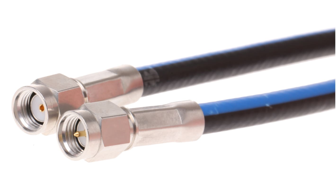 Cable coaxial Huber+Suhner, 50 Ω, con. A: RP-SMA, Macho, con. B: SMA, Macho, long. 3m Negro/Azul