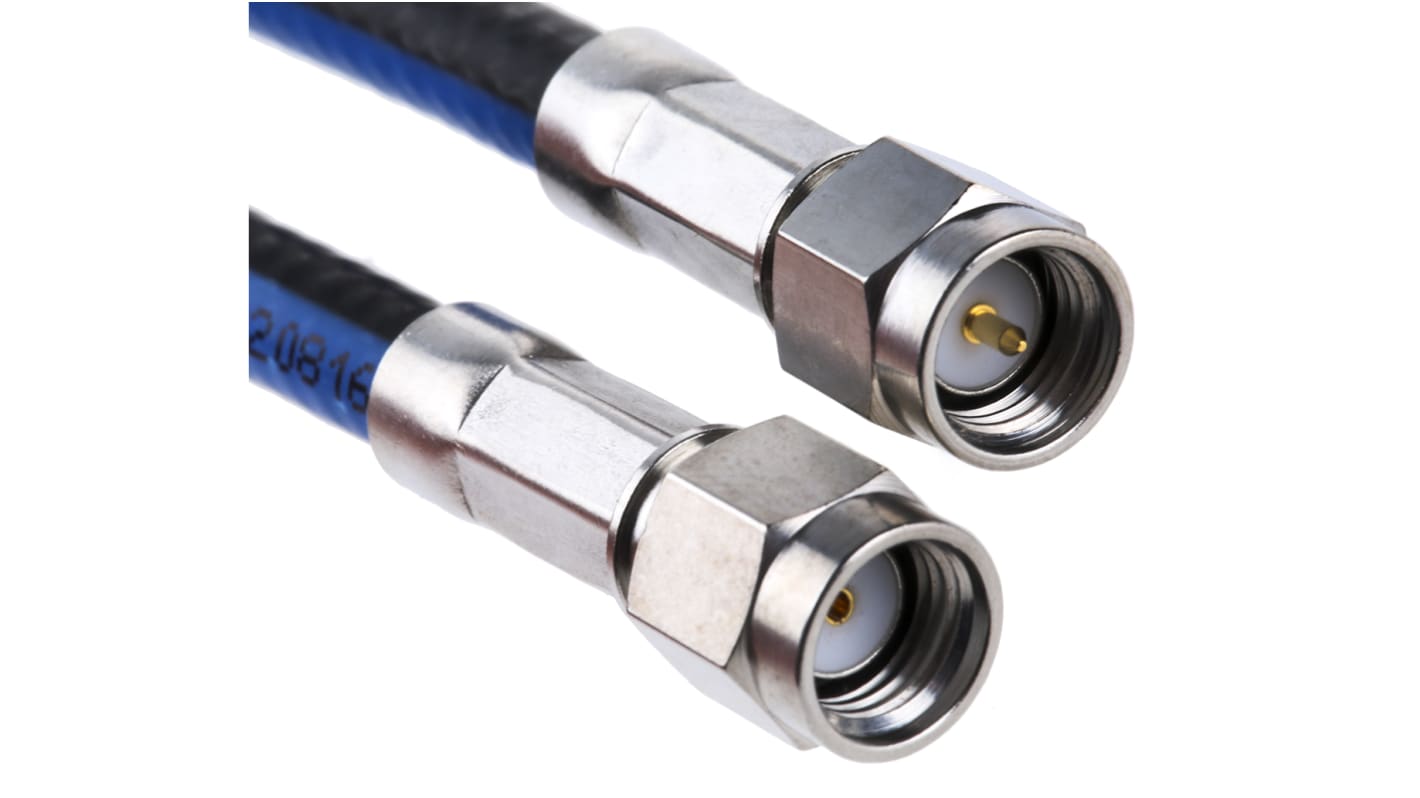Cable coaxial Huber+Suhner, 50 Ω, con. A: SMA, Macho, con. B: RP-SMA, Macho, long. 1m Negro/Azul