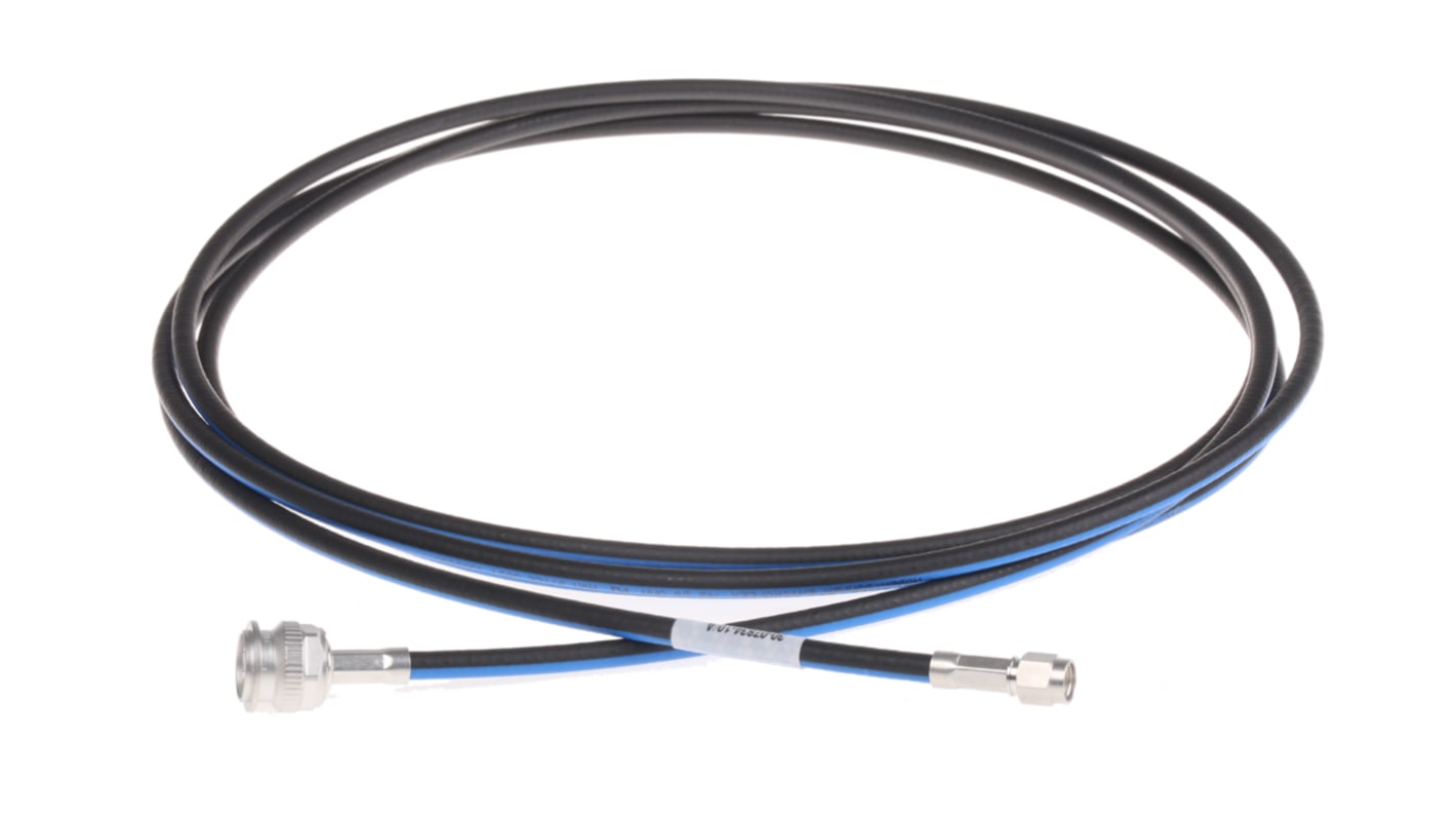 Cable coaxial Huber+Suhner, 50 Ω, con. A: RP-SMA, Macho, con. B: TNC, Macho, long. 3m Negro/Azul