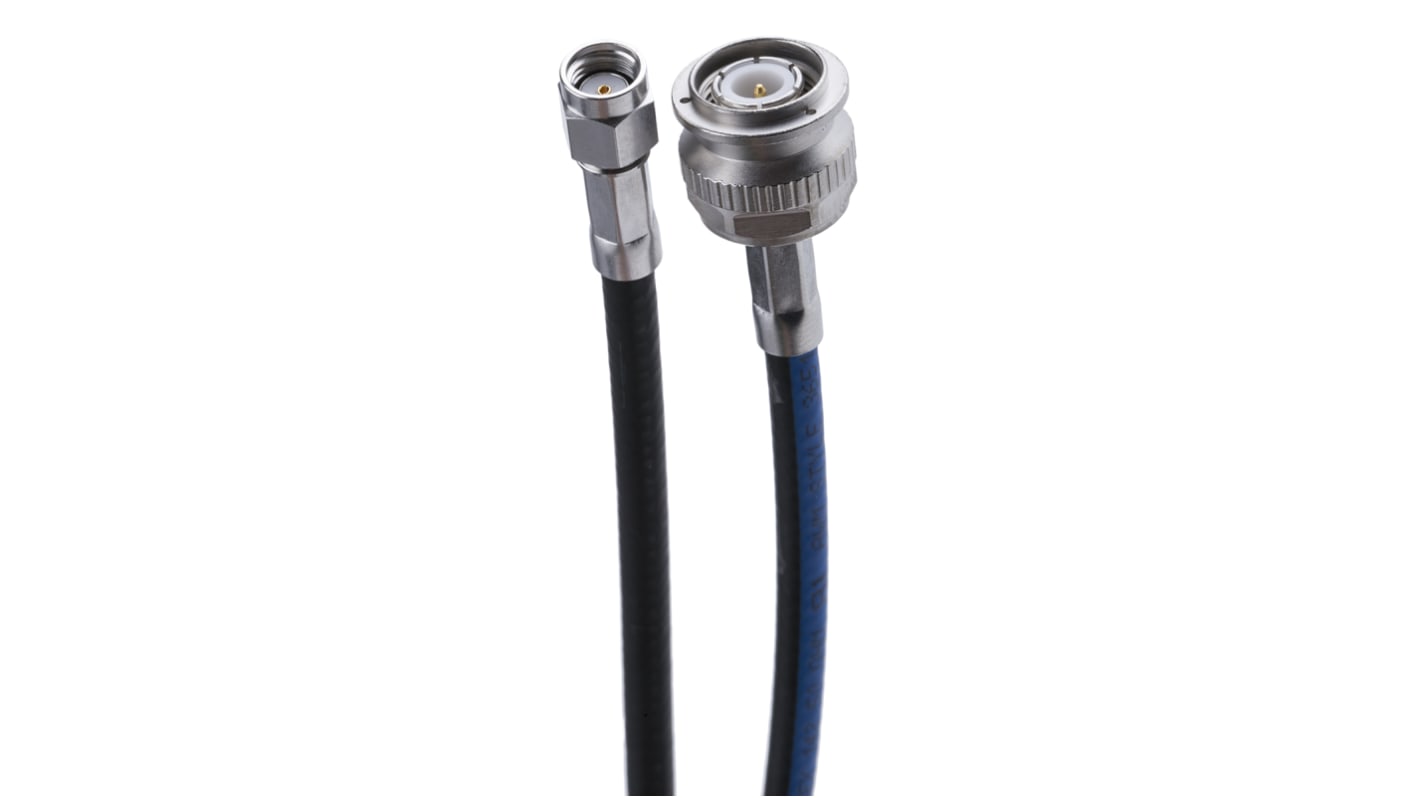 Cable coaxial Huber+Suhner, 50 Ω, con. A: RP-SMA, Macho, con. B: TNC, Macho, long. 1m Negro/Azul