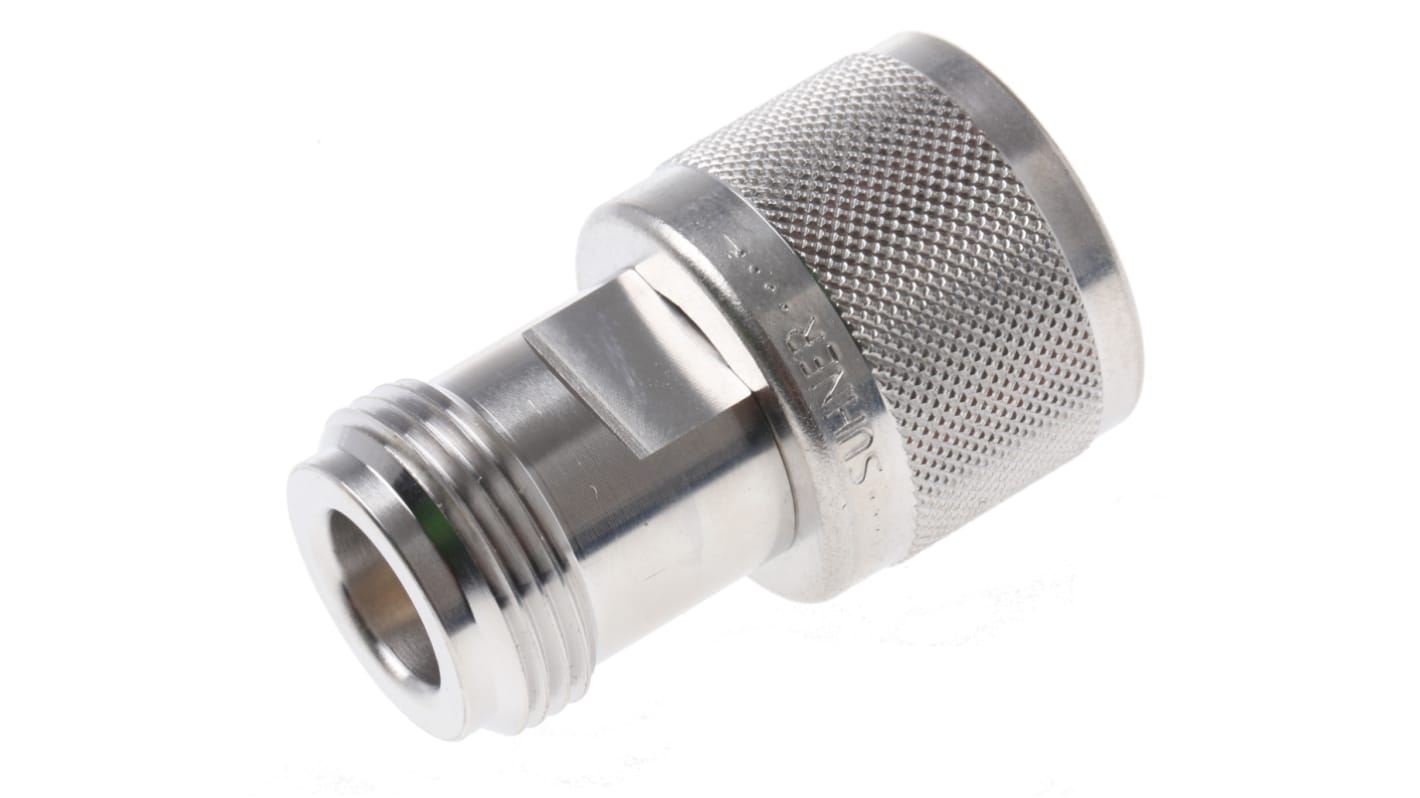 Adaptador de RF Huber+Suhner 33_TNC-N-Q50-4/133_NE 50Ω, Macho Recta TNC a Hembra N, 11GHz Normal Bronce blanco