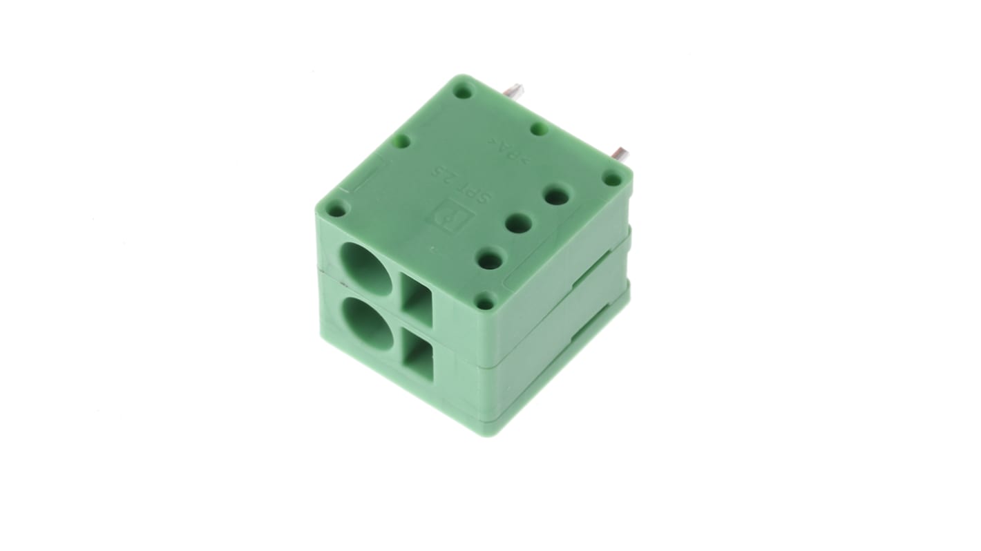 Phoenix Contact SPT 2.5/ 2-V-5.0 Series PCB Terminal Block, 2-Contact, 5mm Pitch, Through Hole Mount, 1-Row, Spring