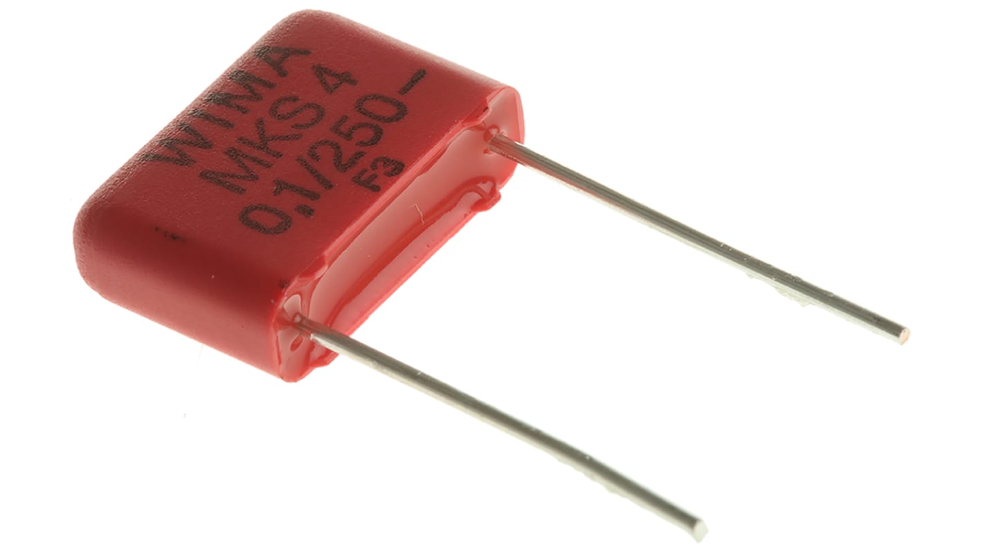 WIMA MKS4 Polyester Film Capacitor, 160 V ac, 250 V dc, ±10%, 100nF, Through Hole