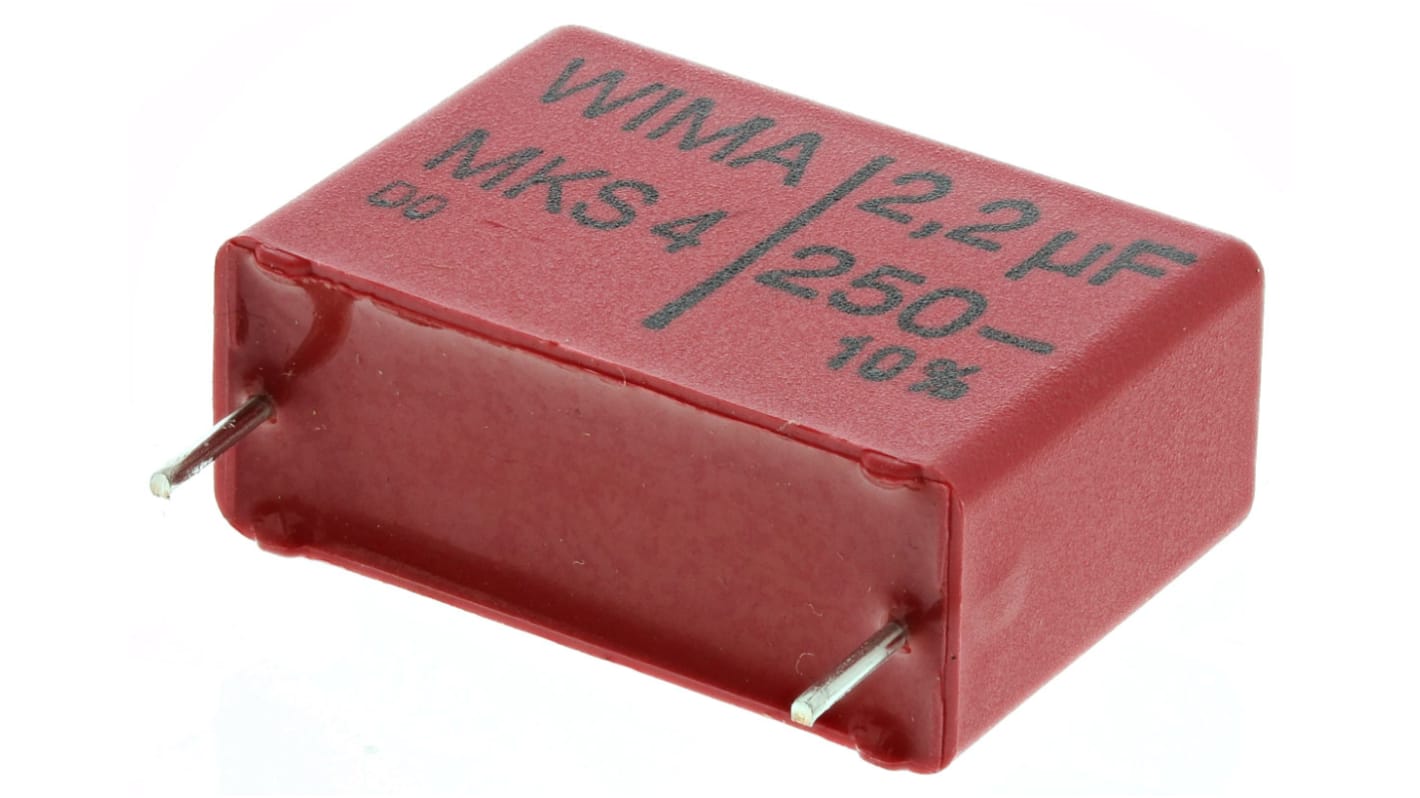 WIMA MKS4 Folienkondensator 2.2μF ±10% / 160 V ac, 250 V dc, THT Raster 22.5mm