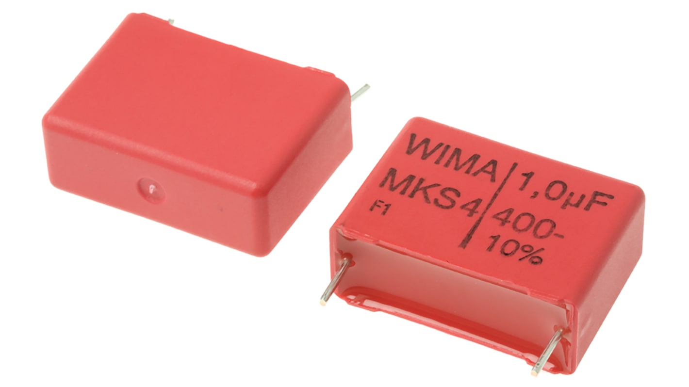 WIMA MKS4 Folienkondensator 1μF ±10% / 200 V ac, 400 V dc, THT Raster 22.5mm