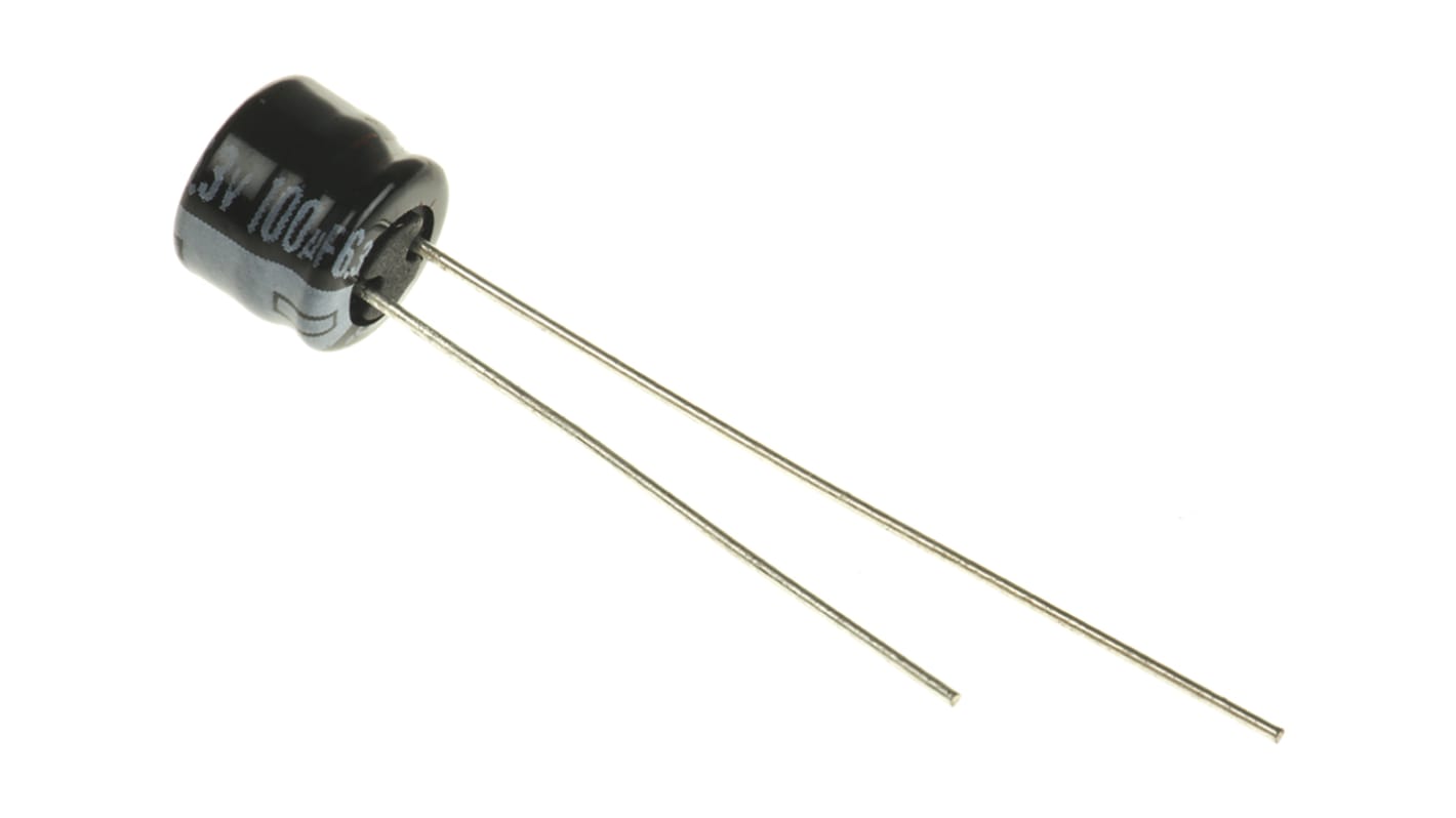 Panasonic KS-A, THT Aluminium-Elektrolyt Kondensator 100μF ±20% / 6.3V dc, Ø 6.3mm x 5mm, +85°C