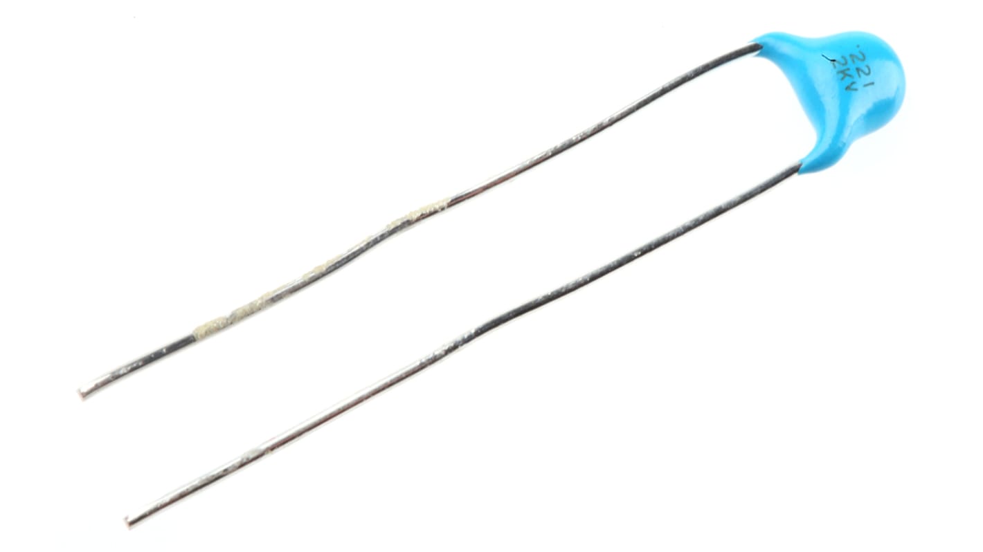 Murata Single Layer Ceramic Capacitor SLCC 220pF 2kV dc ±10% B Dielectric DEB Series Through Hole +85°C Max Op. Temp.