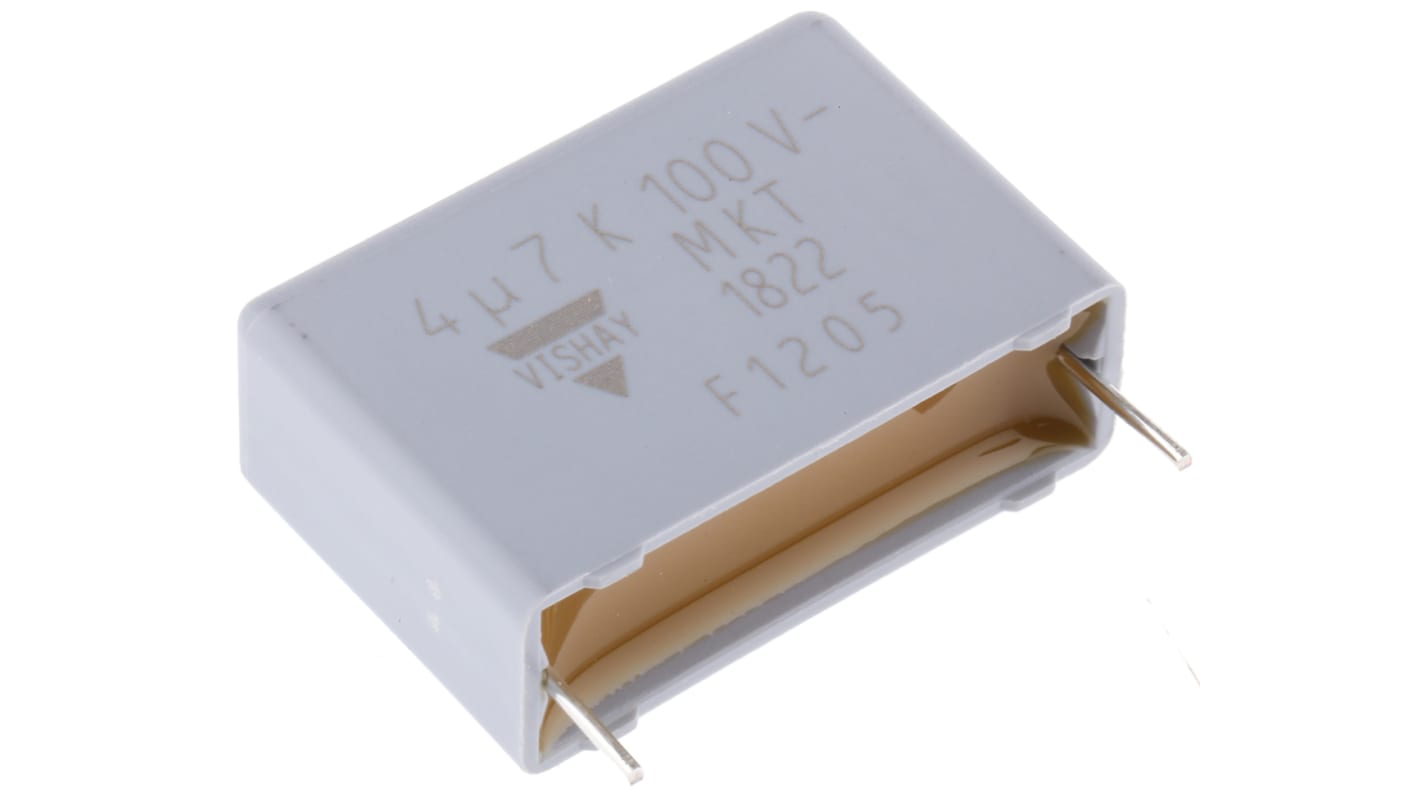 Vishay MKT 1822 Polyester Film Capacitor, 63 V ac, 100 V dc, ±10%, 4.7μF, Through Hole