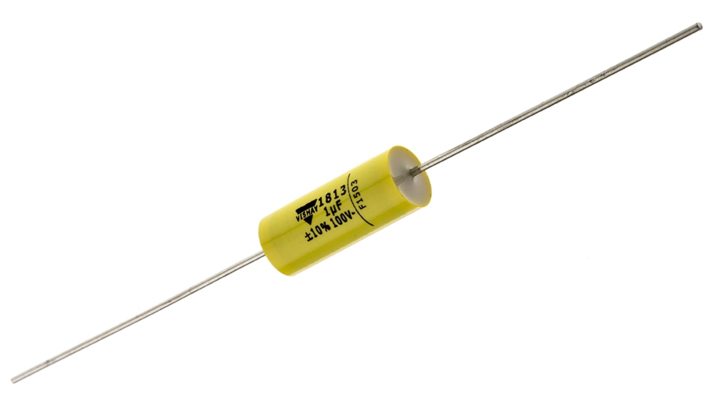 Vishay MKT 1813 Metallised Polyester Film Capacitor, 63 V ac, 100 V dc, ±5%, 1μF, Through Hole