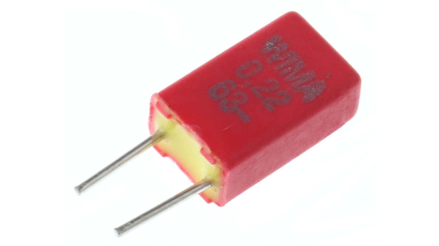 WIMA MKS02 Polyester Film Capacitor, 40 V ac, 63 V dc, ±20%, 220nF, Through Hole