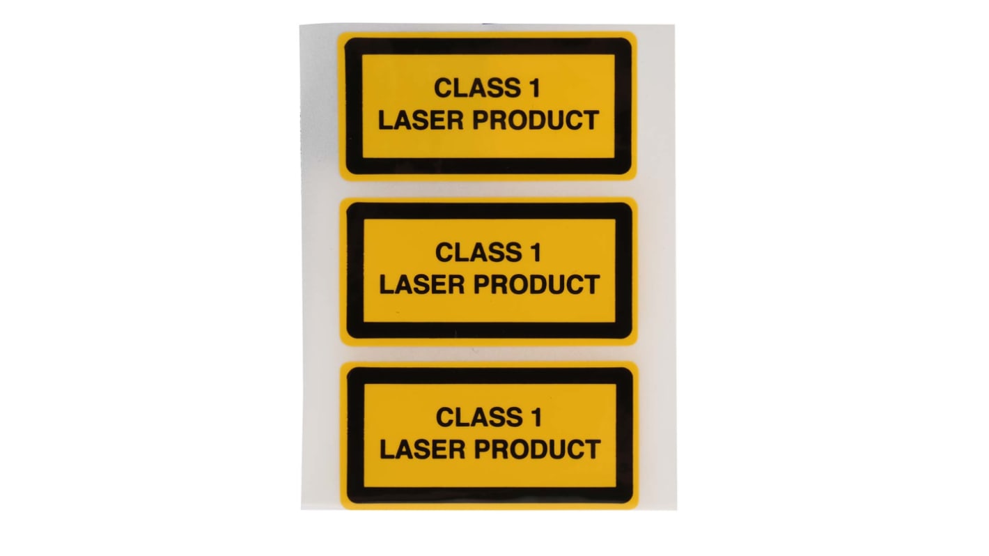 Brady Black/Yellow Vinyl Safety Labels, Class 1 Laser Product-Text 53 mm x 26mm