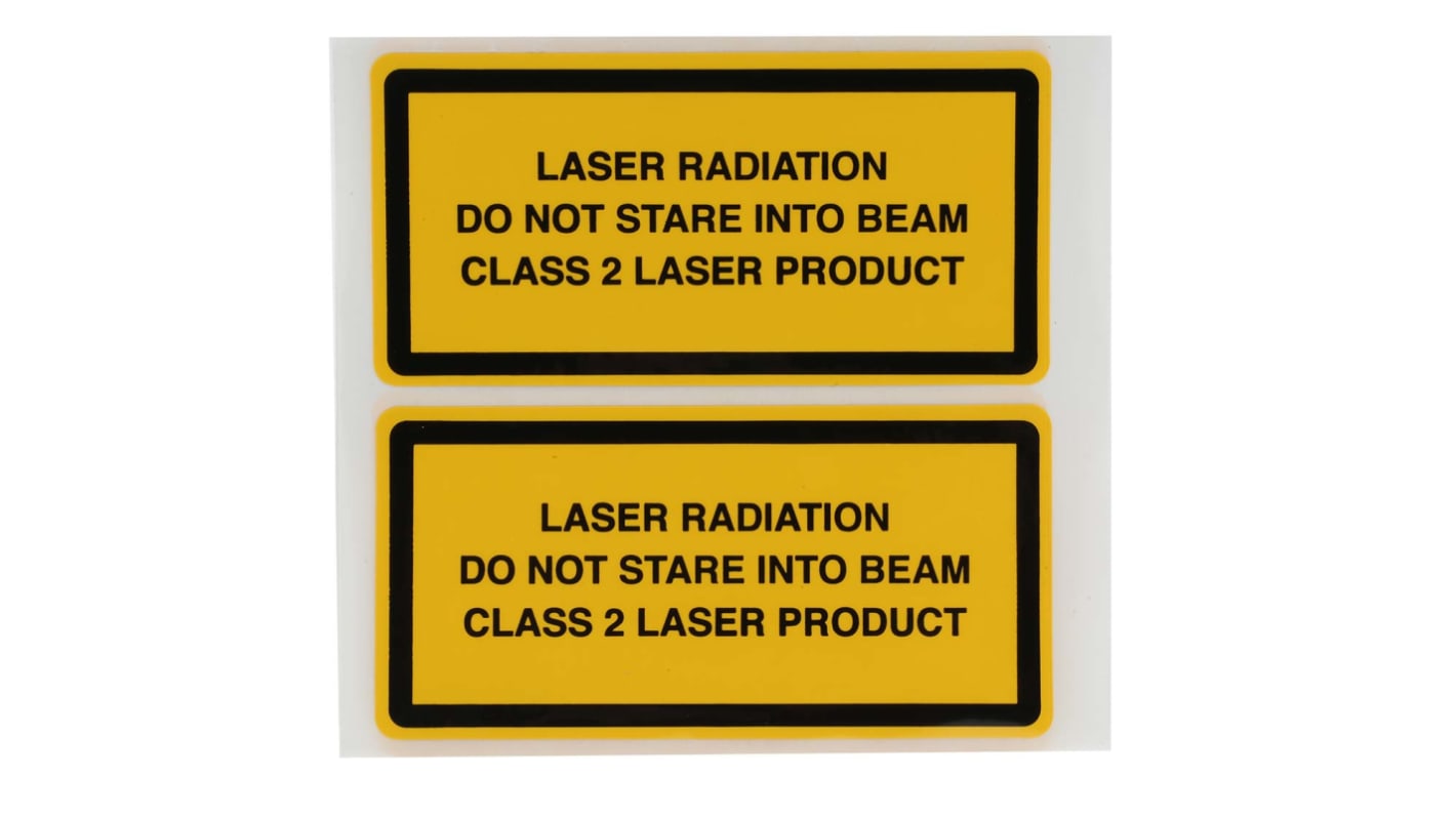 Étiquette de sécurité Noir/Jaune, "Laser Radiation Do Not Stare Into Beam Class 2 Laser Product"