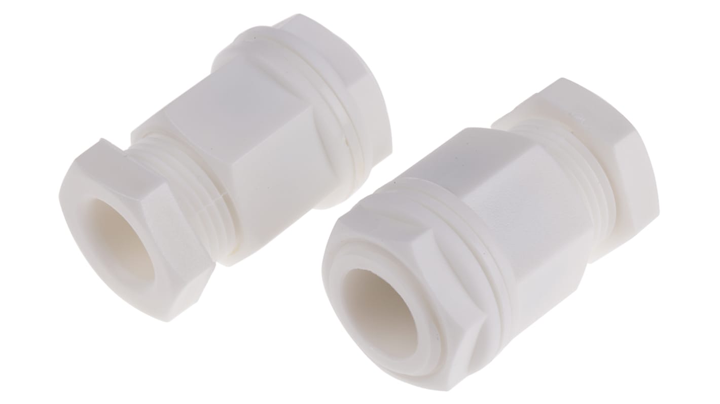 RS PRO White Plastic Cable Gland, M20 Thread, 8mm Min, 13mm Max, IP55