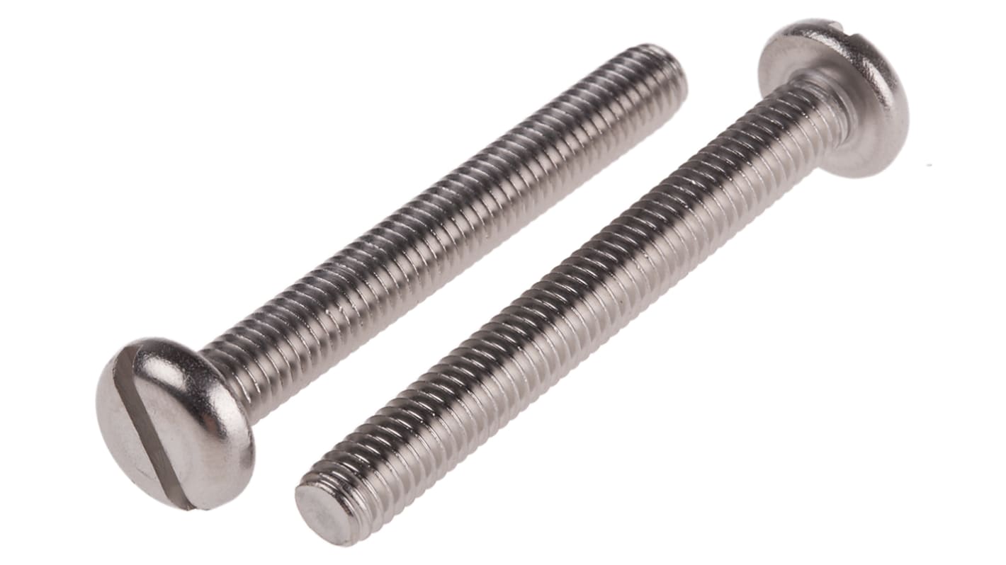 RS PRO Slot Pan A2 304 Stainless Steel Machine Screws DIN 85, M6x50mm