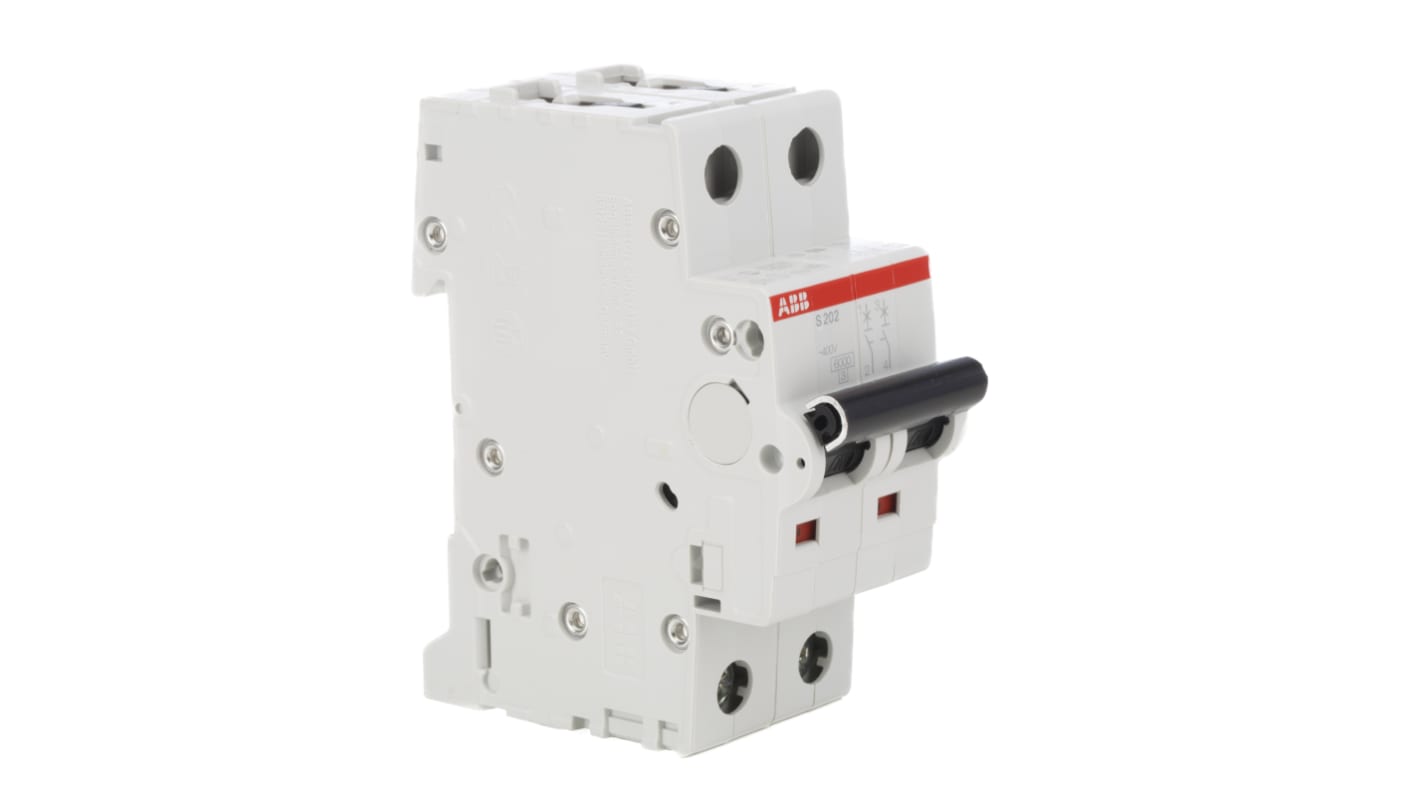 ABB System Pro M Compact S200M MCB, 2P, 2A Curve C, 440V AC, 125V DC, 10 kA Breaking Capacity