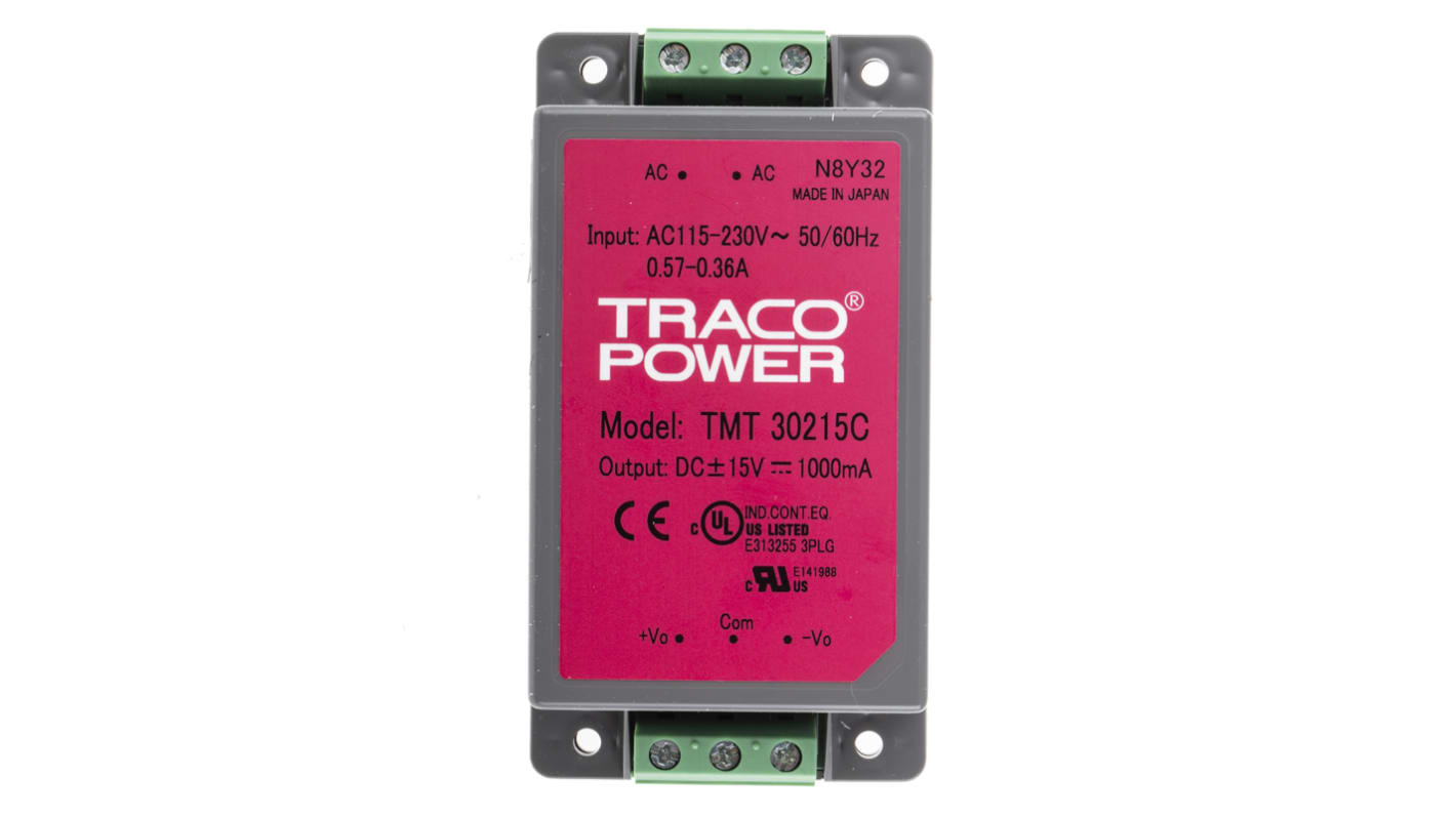 TRACOPOWER Schaltnetzteil, ±15V dc / 1A 2-Kanal 30W 85 → 264 V ac, 85 → 370 V dc Gekapselt,