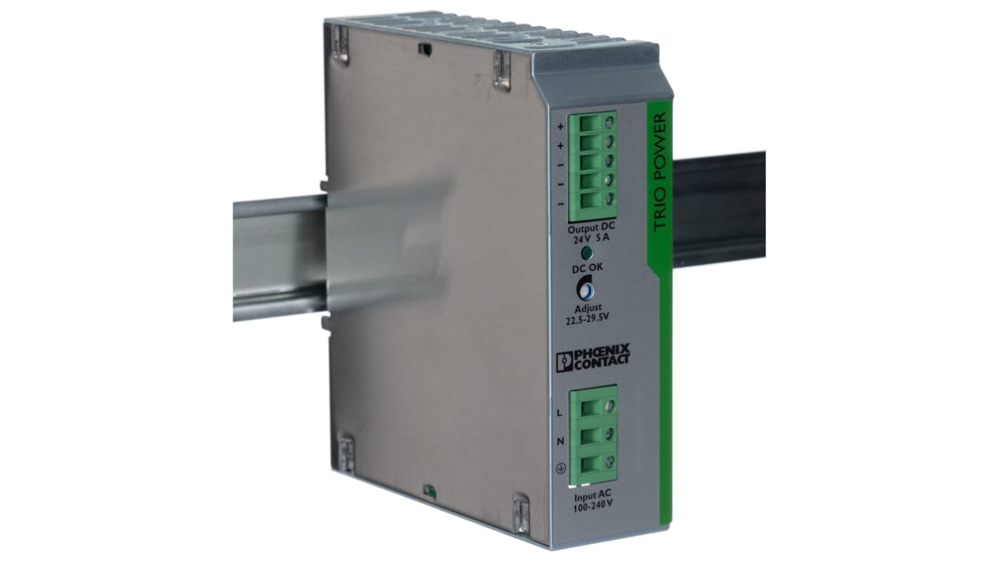 Phoenix Contact TRIO POWER Switched Mode DIN Rail Power Supply, 85 → 264V ac ac Input, 24V dc dc Output, 5A