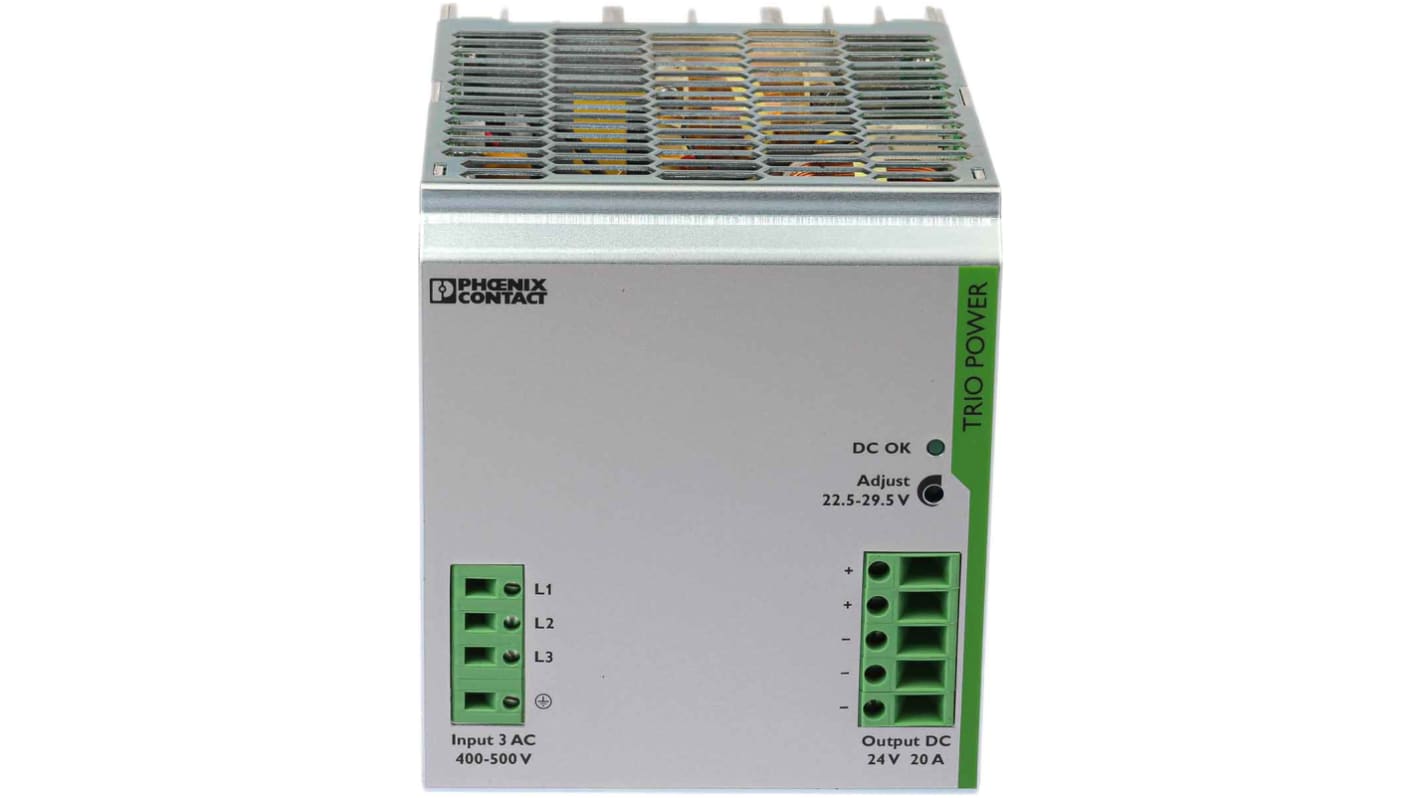 Phoenix Contact TRIO POWER Switched Mode DIN Rail Power Supply, 400V ac ac Input, 24V dc dc Output, 20A Output, 480W