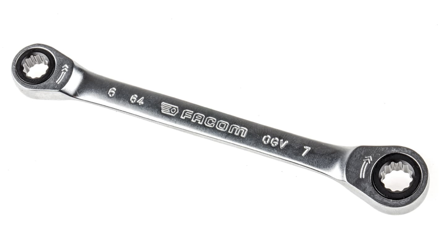 Facom Ratchet Ring Spanner, 6mm, Metric, Double Ended, 115 mm Overall