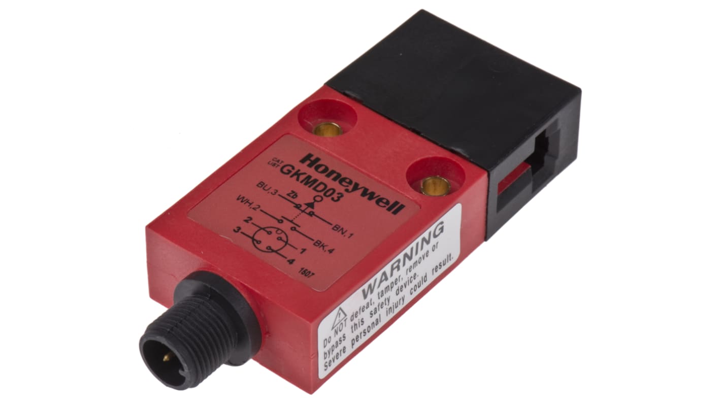 Interruptor de Bloqueo de Seguridad Honeywell GKMD03, Conector M12, 2, 1 NC / 1 NA, 1 A, 50V, 50V, 1 NC / 1 NA, Fibra