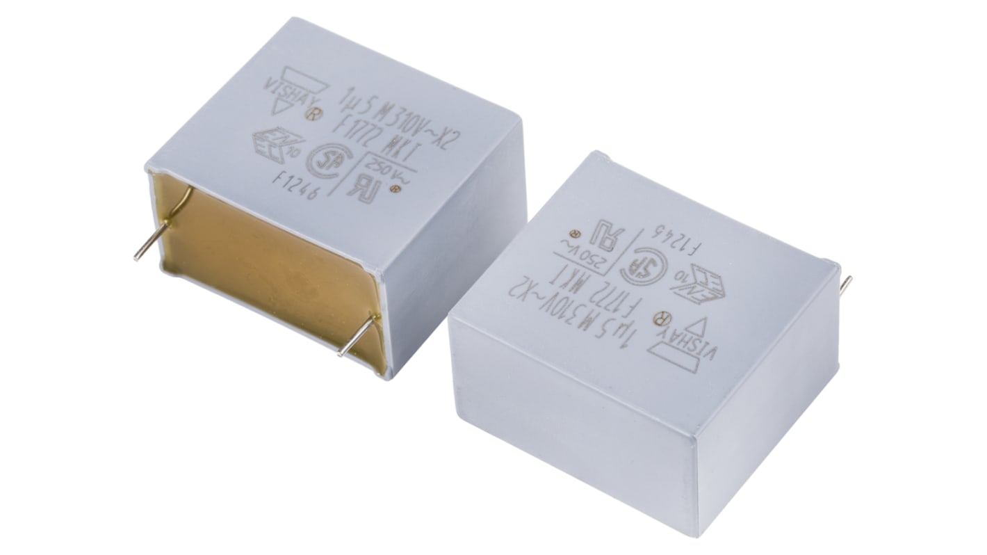 Vishay F1772 Polyester Film Capacitor, 310V ac, ±20%, 1.5μF, Through Hole