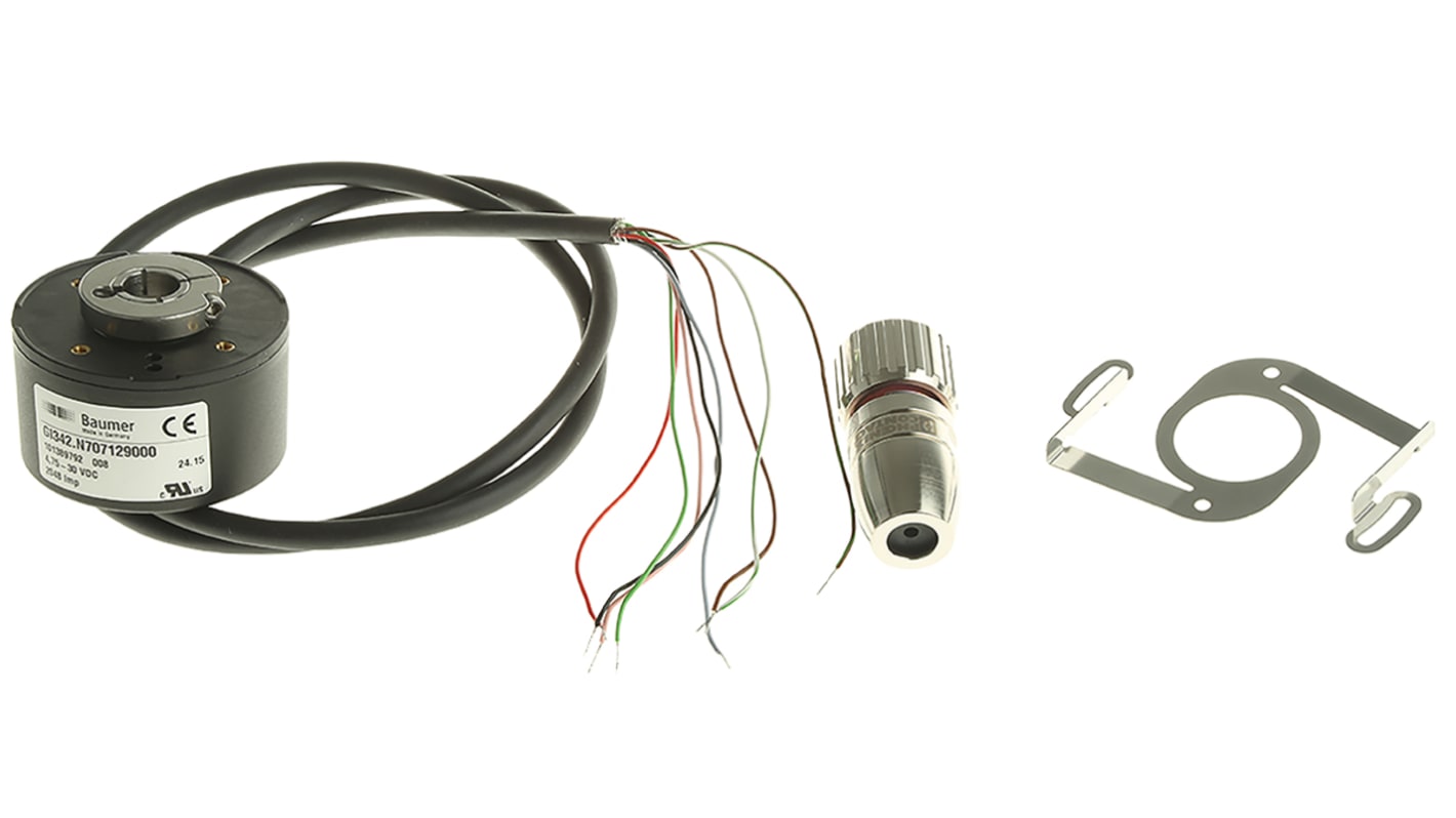 Baumer GI342 Series Optical Incremental Encoder, 2048 ppr, HTL/Push Pull Signal, Hollow Type, 12mm Shaft