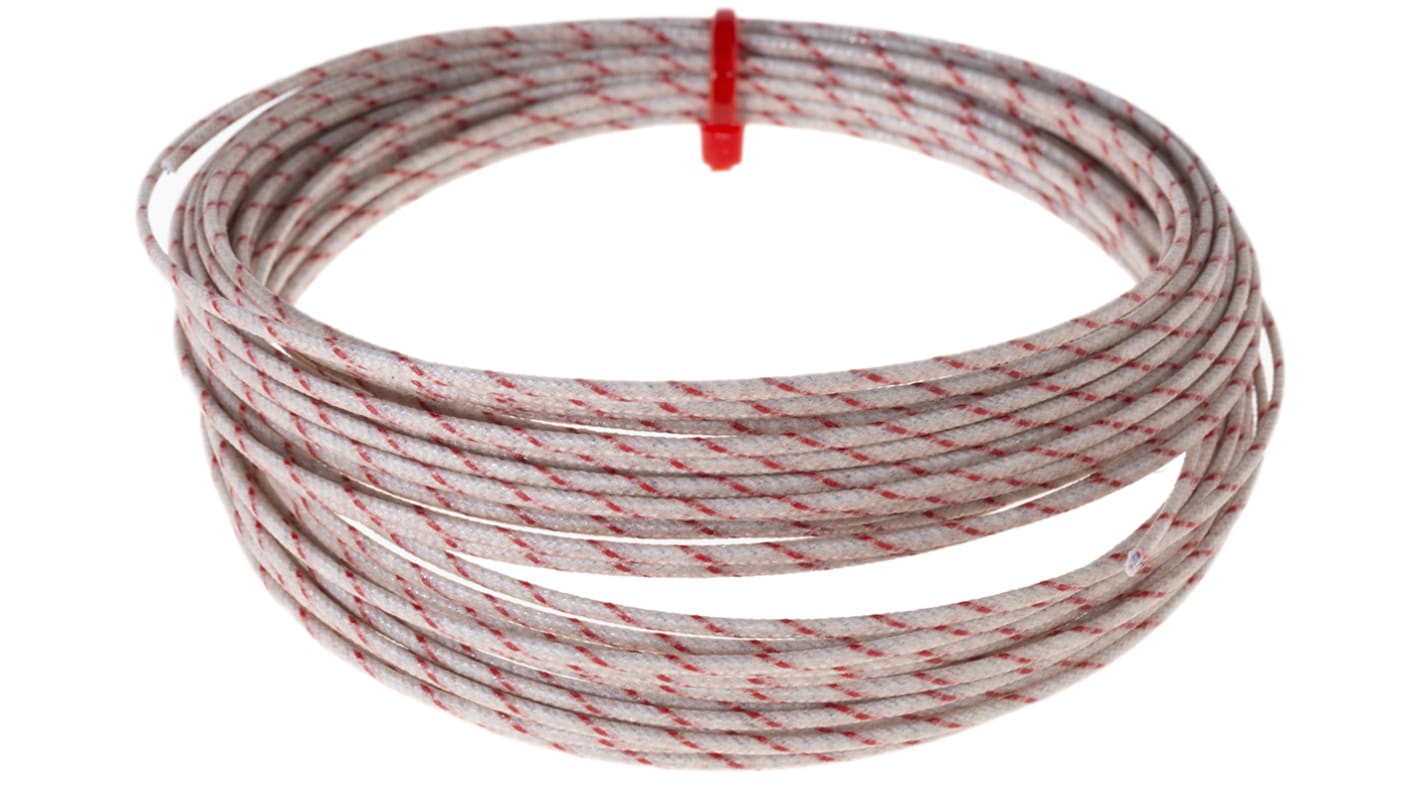 RS PRO Type K Thermocouple Cable/Wire, 10m, Unscreened, Glass Fibre Insulation, +350°C Max, 1/0.315mm