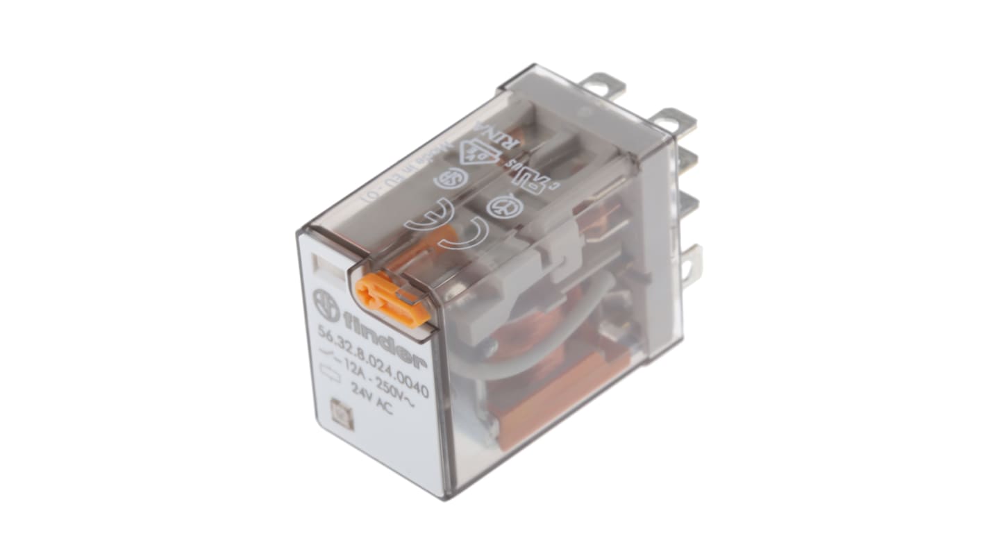 Finder Plug In Power Relay, 24V ac Coil, 12A Switching Current, DPDT