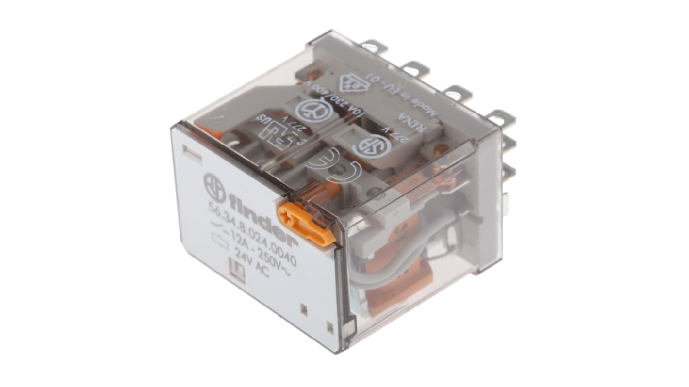 Finder Plug In Power Relay, 24V ac Coil, 12A Switching Current, 4PDT