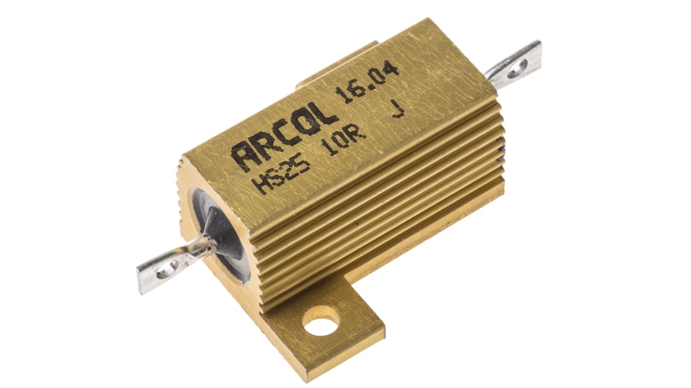 Resistencia de montaje en panel Arcol, 10Ω ±5% 25W, Con carcasa de aluminio, Axial, Bobinado